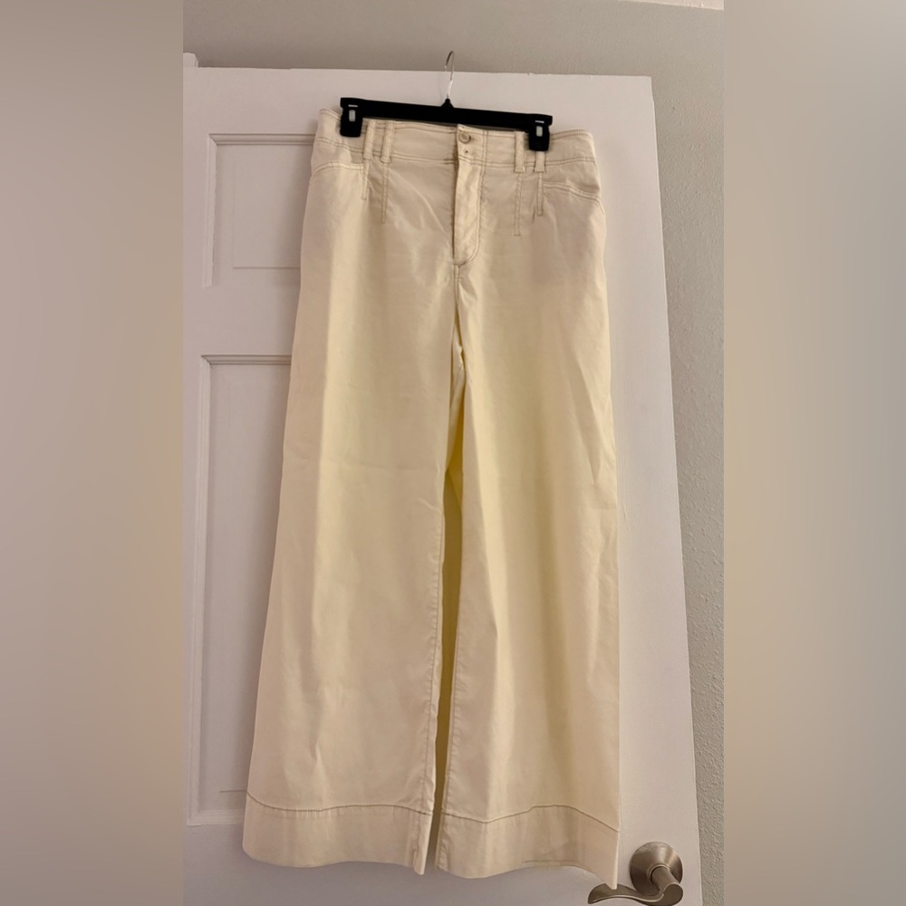 Anthropologie Ivory/Cream Lightwright Trousers W Beige Top Stitching, Sz 30